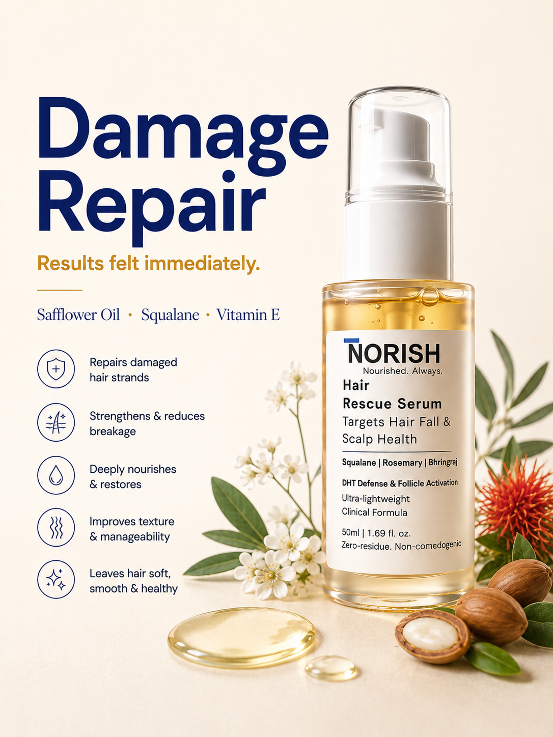 NORISH Hair Rescue Serum | Hair Fall & Hair Growth Serum | Rosemary & Bhringraj | Best Hair Serum in Pakistan