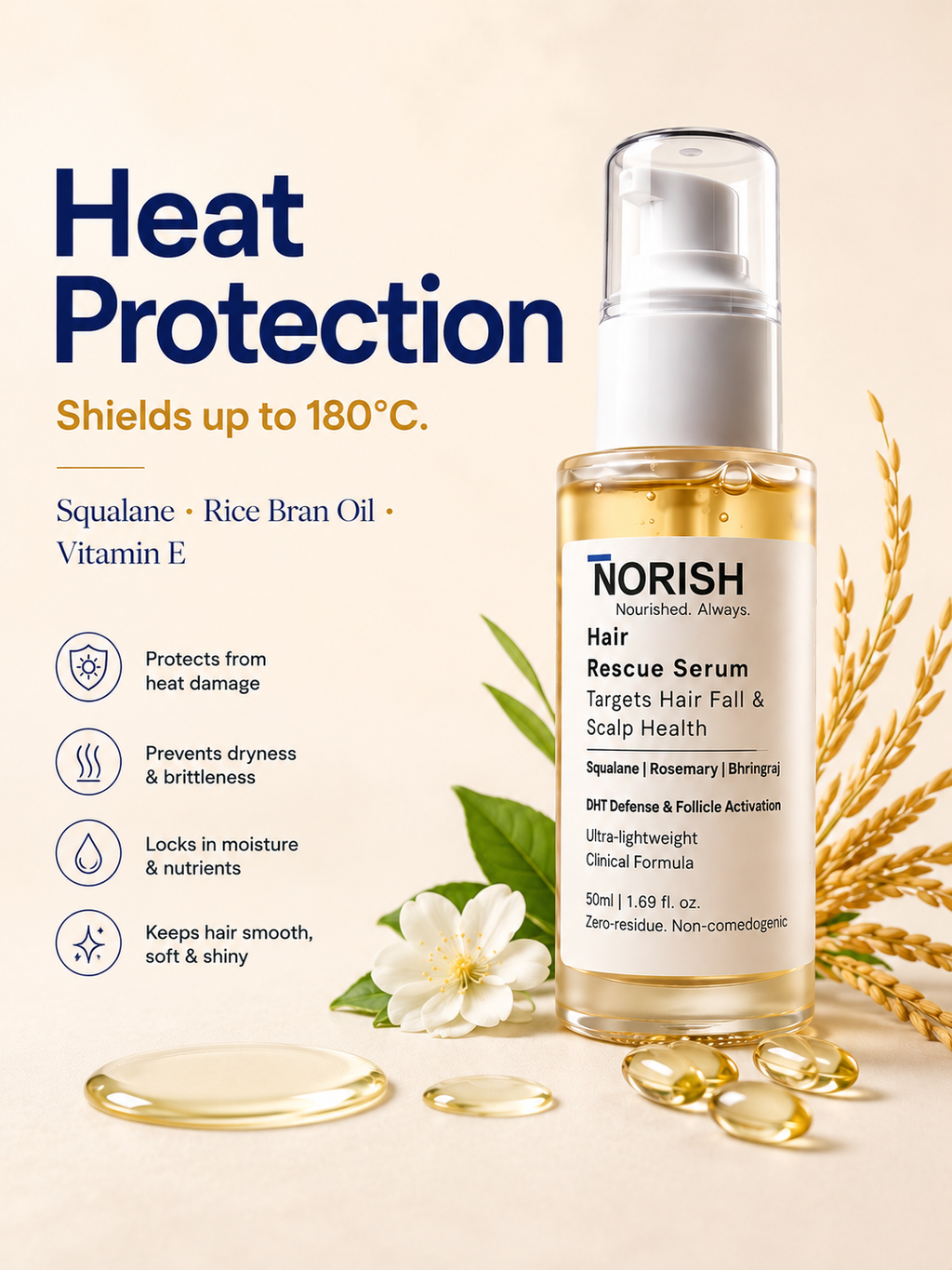 NORISH Hair Rescue Serum | Hair Fall & Hair Growth Serum | Rosemary & Bhringraj | Best Hair Serum in Pakistan