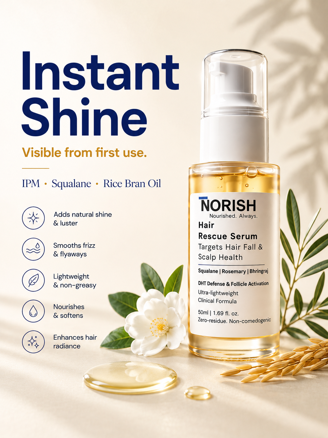 NORISH Hair Rescue Serum | Hair Fall & Hair Growth Serum | Rosemary & Bhringraj | Best Hair Serum in Pakistan