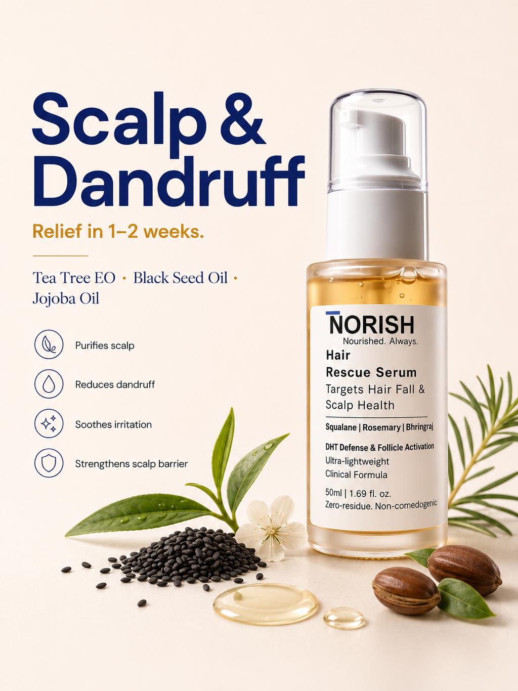 NORISH Hair Rescue Serum | Hair Fall & Hair Growth Serum | Rosemary & Bhringraj | Best Hair Serum in Pakistan